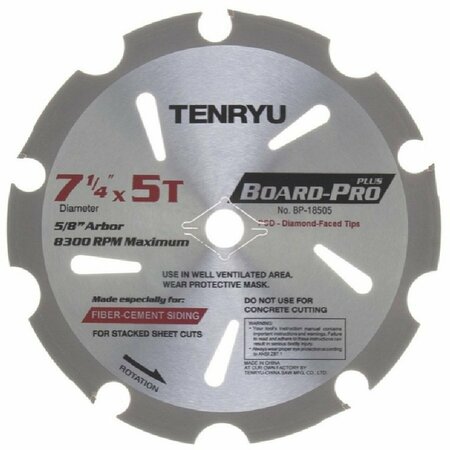 TENRYU 7-1/4in Board Pro Plus Fiber Cement Blade 5T 5/8inKO Arbor BP-18505